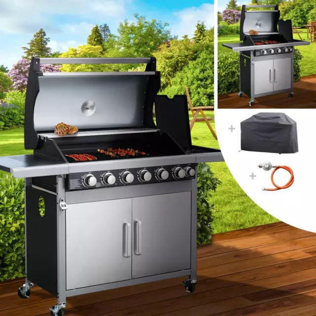 Grill 319,95 6in1 EUR Grillwagen BRAST BBQ DE Barbecue - GASGRILL Brenner EDELSTAHL Seitenkocher PicClick