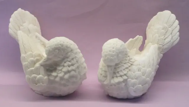 Vintage Alabaster Salt Stone Love Doves Pair White A. Santini Italy