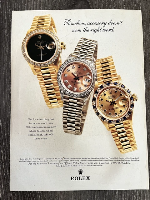 Vintage PRINT AD, Rolex, 3 Different Oyster Perpetual Lady Datejust Watches