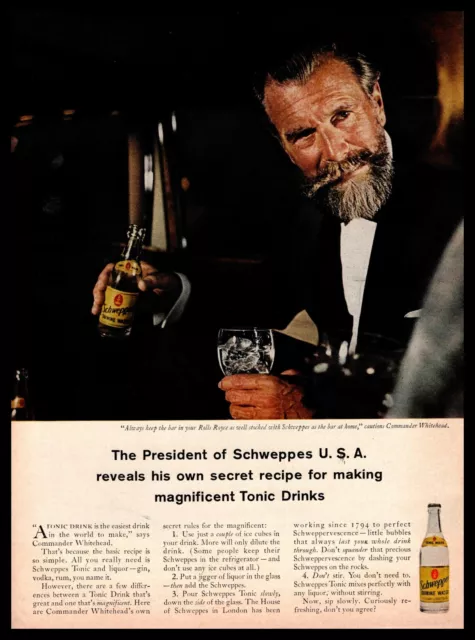 1966 Schweppes Quinine Water Tonic Mixer Commander Whitehead Tuxedo Print Ad