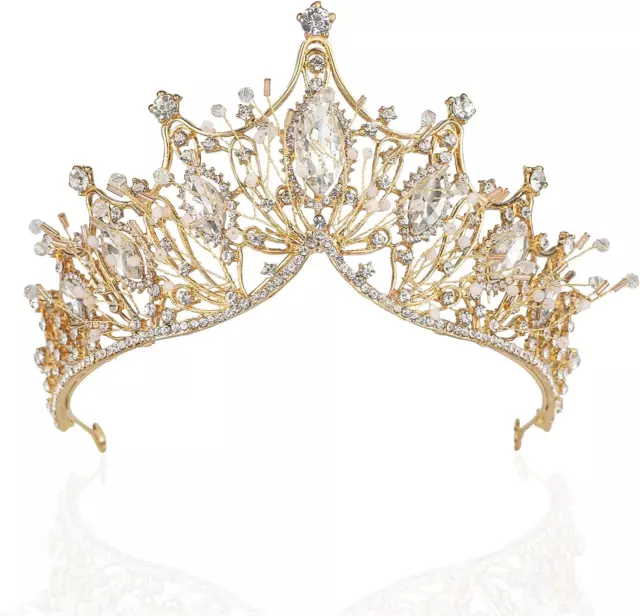 Baroque Queen Crown, Rhinestone Wedding Tiaras and Crown for Bride Handmade C...