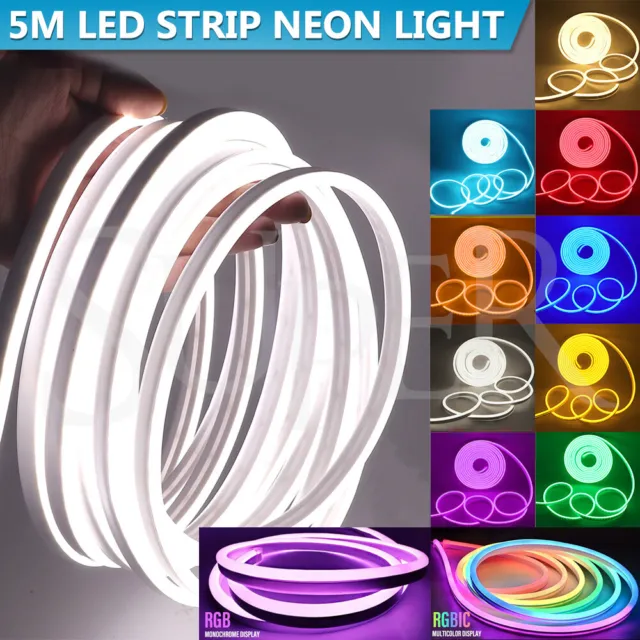 5M LED Neon Flex Lights 12V 2835 Waterproof Light Strip Flexible Bar Sign Lamp