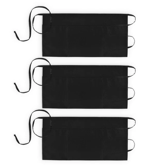 3 Pack 100% Cotton Waist Apron with 3 Pockets Waitress Server Half Short Waiter