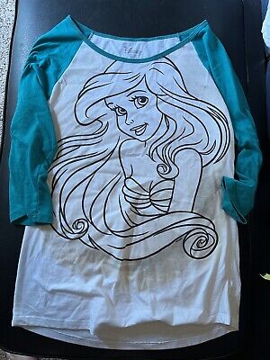 Disney Ariel Top T-shirt Junior SM Little Mermaid Glasses Hipster Turquoise Cut Back 