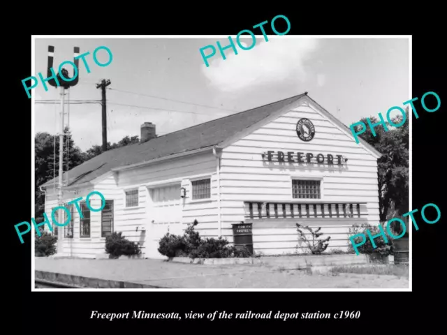 OLD LARGE HISTORIC PHOTO OF FREEPORT MINNESOTA THE RAILROAD STATION c1960