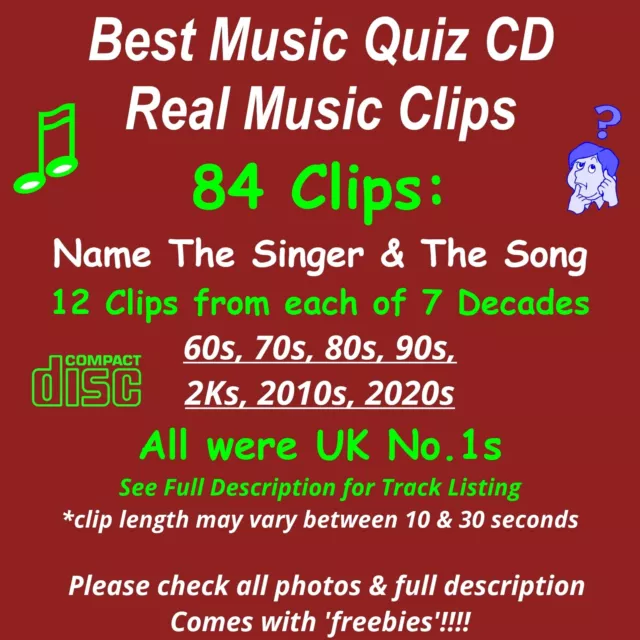 Pop Music Quiz The 60s to the 2020s Name That Tune UK No.1 - 84 Real Audio Clips