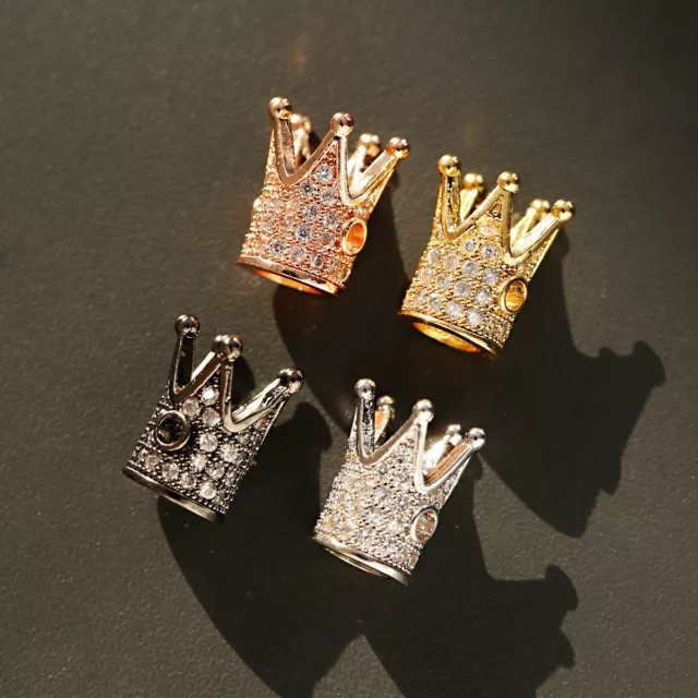 10 Pcs White Zircon Gemstones Pave King Crown Bracelets Connector Beads Jewelry 2