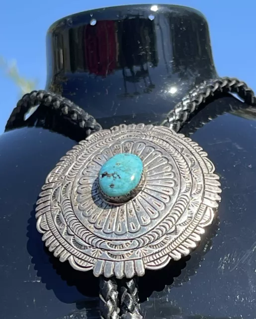 VTG. NAVAJO YAZZIE Large Sterling Silver Turquoise Bolo Tie Native ...