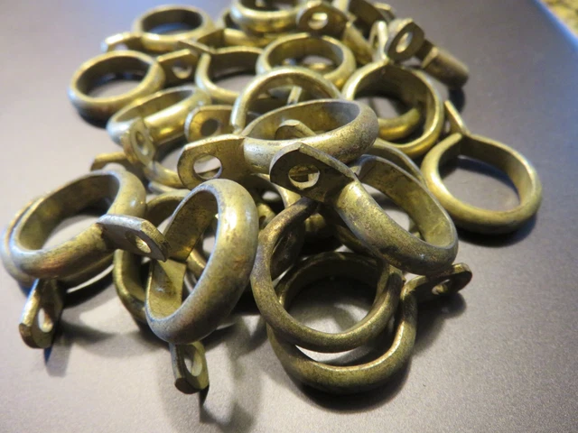 Lot Of 57 Brass Finish Antique Café Curtain Drapery Rings + 20 Brass Rings 2