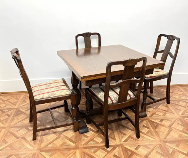 Vintage Art Deco Oak Draw Leaf/ Extending Dining Table & 4 Chairs * Space Saver