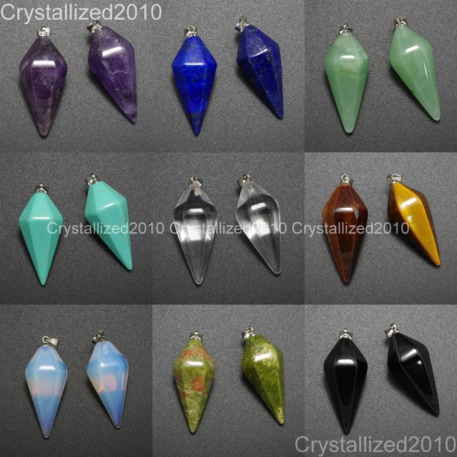 Natural Gemstone Hexagonal Pyramid Pointed Reiki Chakra Healing Pendant Beads