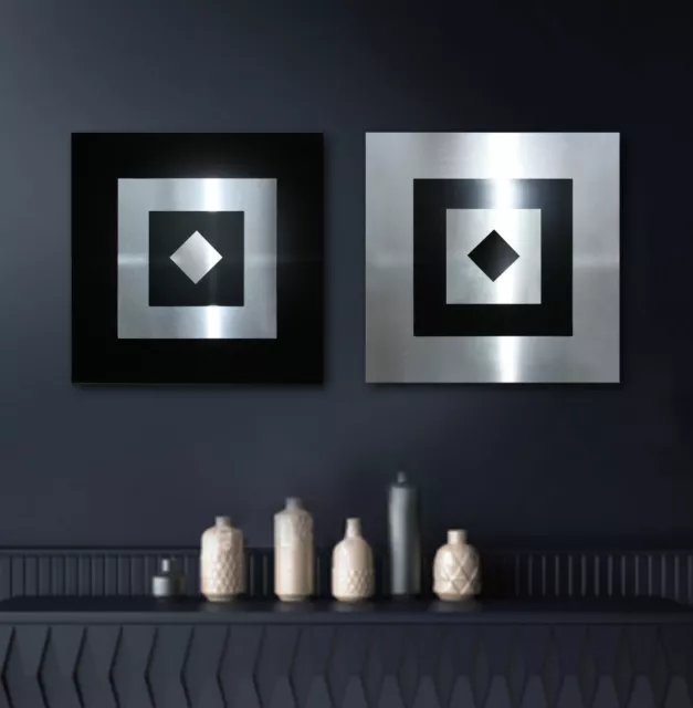 Original Abstrait Métal Photo 3D Design Mur Moderne Art Noir Gris Déco