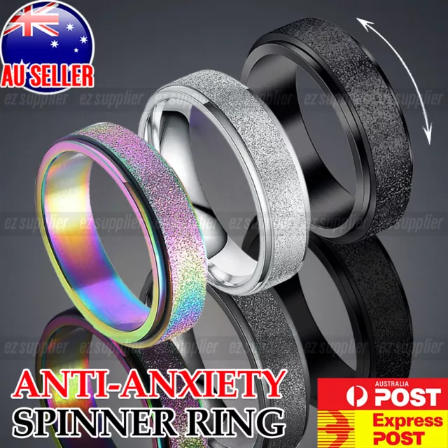 Ring Fidget Rotating Spinner Rings Mens Womens Stainless Steel Sparkle HOT