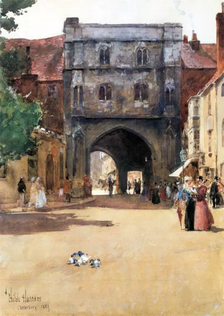 Passage En Canterbury Par Hassam, 102x127cm Roulé Toile Maison Décor Mur Imprimé