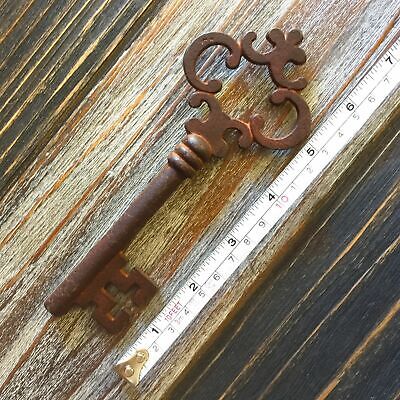Victorian Key Large 6.25" Long Cast Iron Antique Rusted Finish, Steampunk