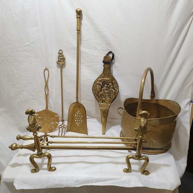 Set Strumenti Vintage Solido Ottone/Metallo Fuoco con Soffietto 9 pz