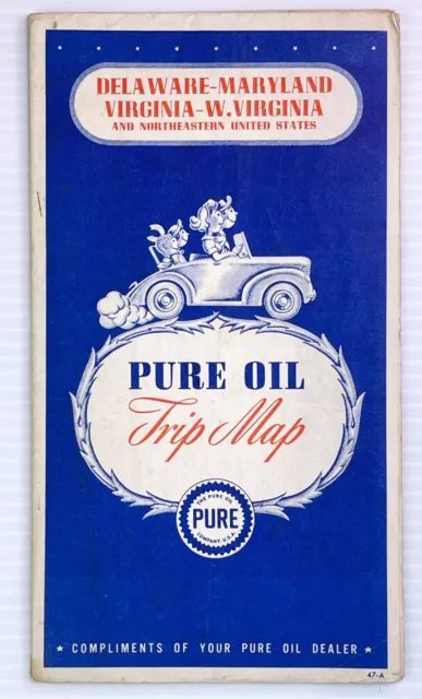 Vintage 1950s Pure Oil Delaware Maryland Virginias Trip Road Map Brochure