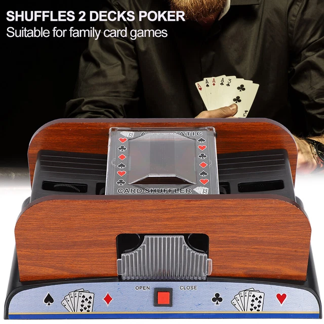 Wood Card Shuffler Automatic Playing Card Shuffler Machine For 2 Deck Poker ABE