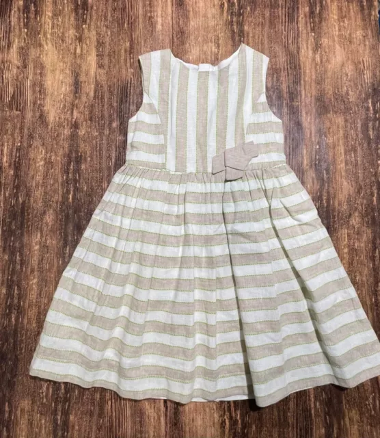 Mayoral Girls Beige Striped Linen Dress size 8