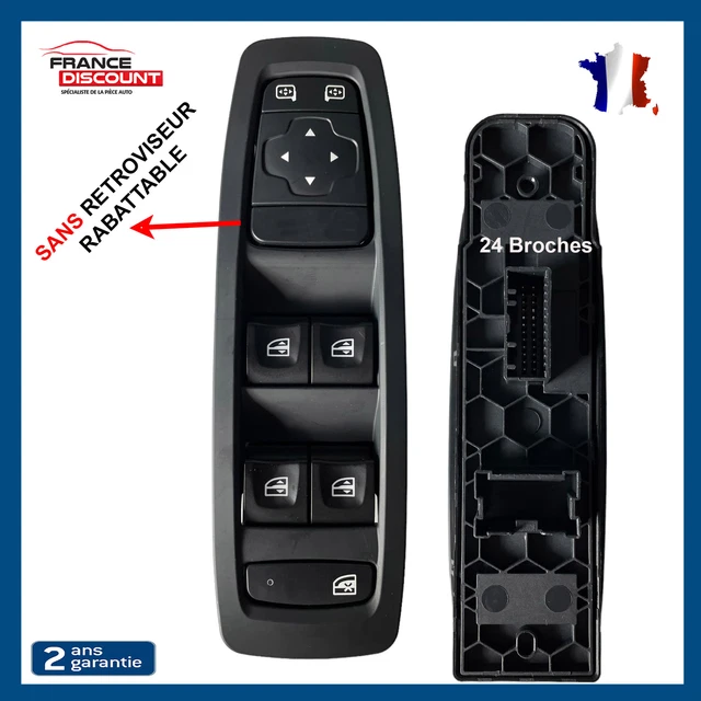 Bouton Lève-vitre Conducteur Gauche Pour Renault Mégane 4, Scénic 4, Kadjar, Talisman - Noir - Réf. 254012952R