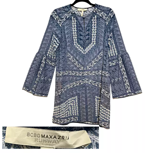 RUNWAY BCBG MAXAZRIA Dress $448 Allina Lace Dress with Bell Sleeves SIZE XXS