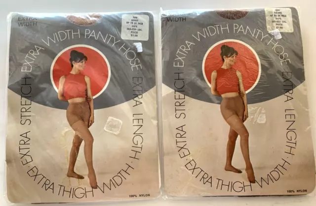 Vintage Pantyhose NIP LOT of 2 Extra Width Beige Taupe Stretch Nude 1970s