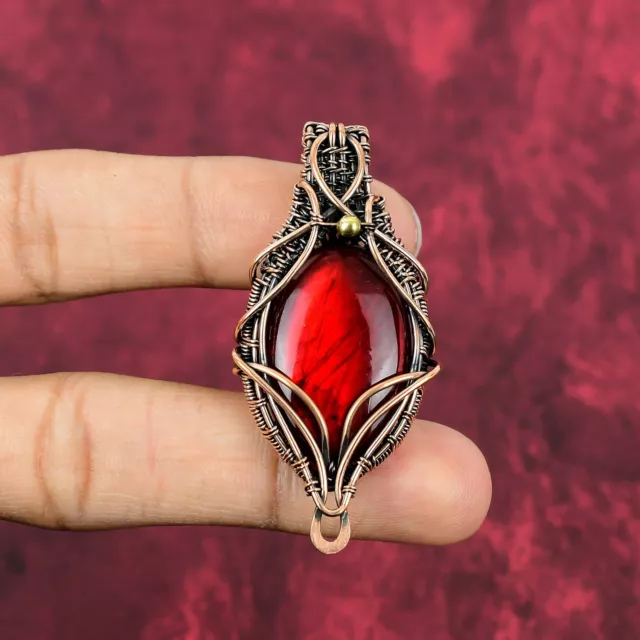 Red Fire Labradorite Pendant Copper Wire Wrapped Pendant Dainty Gemstone Jewelry