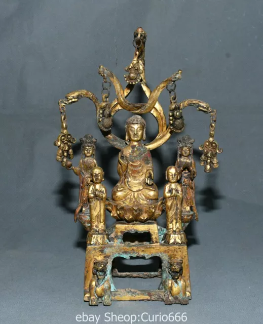 10.6'' Old Dynasty Bronze Ware Gold Shakyamuni Sakyamuni Amitabha Buddha Statue