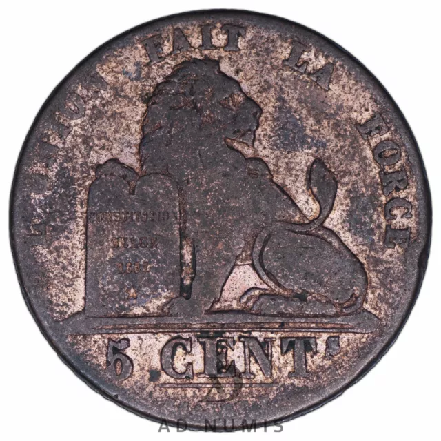 Belgique 5 centimes 1842 Léopold I Monogramme Lion monnaie belge cuivre