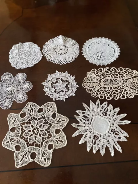 VTG Linen DOILIES/COASTERS~Lace, Emb, Crochet, Pt de Venice, Etc Set/8 @ 6"++