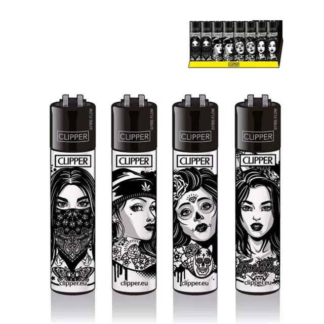 RARE CLIPPER LIGHTERS - TATTOO GIRLS BLACK & WHITE - Refillable Gas Lighter