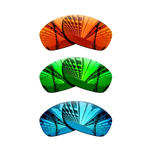 3 Pairs Polarized Lenses Replacement For-Oakley Pit Bull-Green+Blue+Red