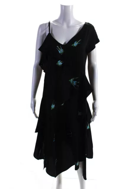 Diane Von Furstenberg Womens Silk Crepe Bird Printed A-Line Dress Black Size 6