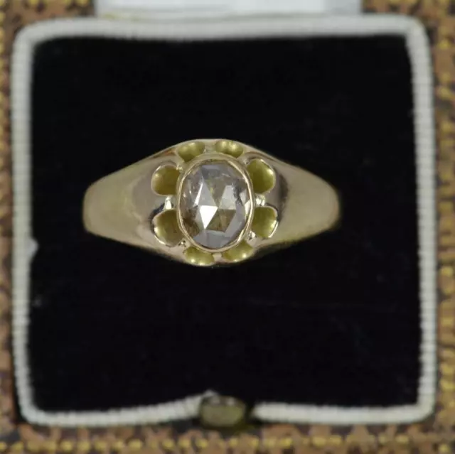 Early Victorian 18ct Gold and Large Rose Cut Diamond Gypsy Solitaire Ring