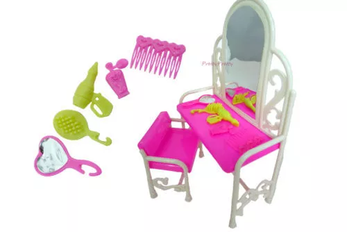 Lovely 12" Barbie Doll Furniture Dressing Table, Chair & Accessories Uk Seller