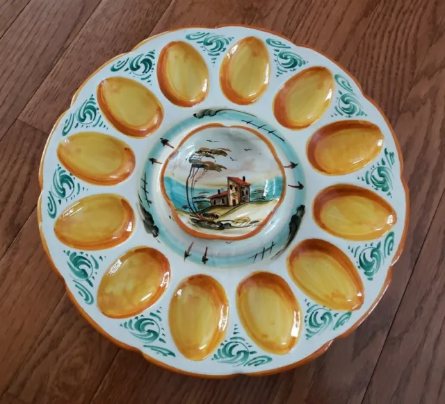 Vintage 1965 Grazia Deruta Italy Pottery Hand Painted Italian Deviled Egg Plate