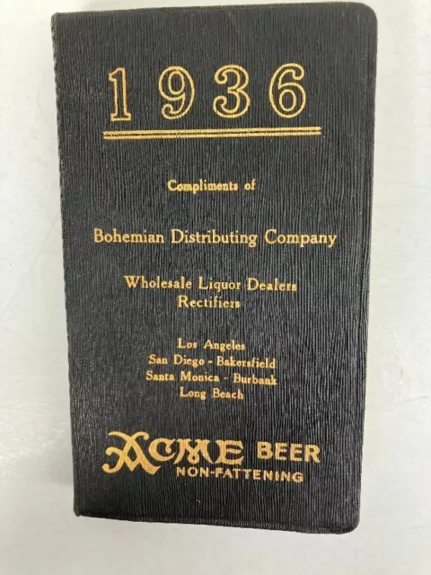 1936,Acme Beer , Pocket Calender Book, La. Calif. Multiple Cites, Factory Scenes