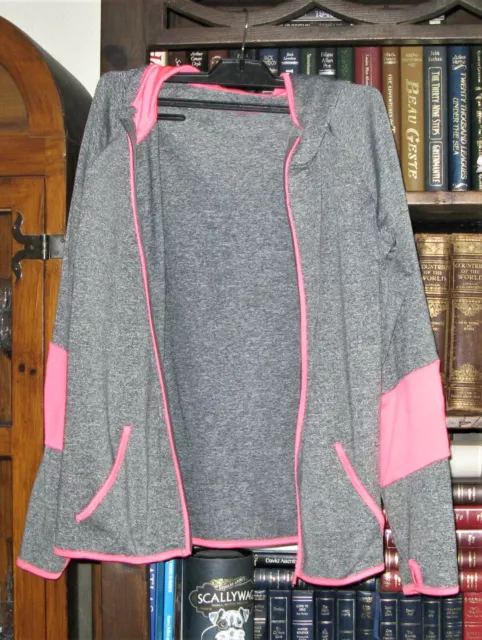 FELPA CON CAPPUCCIO GRIGIA CON CERNIERA COMPLETA DA BAMBINA CON FINITURE ROSA taglia 13/14 anni