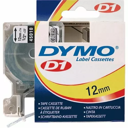 Dymo Schriftband D1 45010 schwarz/transparent 12mmx7m
