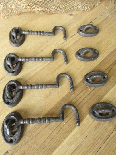 4 Cast Iron Hook & Eye Latch Lock Window Barn Door Cabin Door Rustic Gate