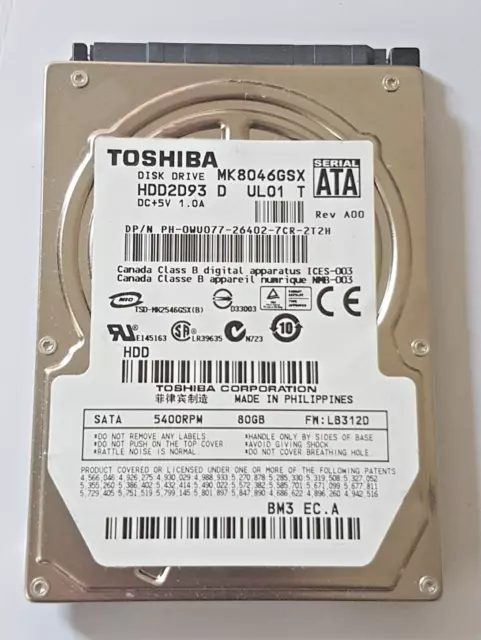 Toshiba MK2565GSX Disque dur externe portable 2,5 SATA 250 Go