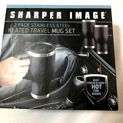 SHARPER IMAGE 14 oz Stainless Steel Heated Travel Mug with adapters.