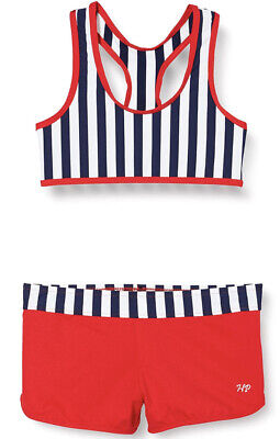 BNWT NEW Haute Pression Age 10 Girls Tankini + Shorts Swimsuit Red White Navy