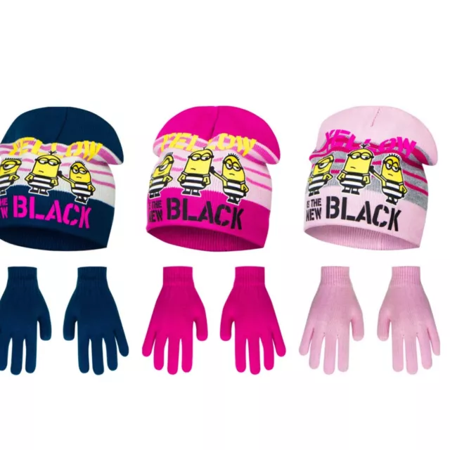 Set cappello e guanti a maglia ragazze ragazzi Cattivissimo Me Minion inverno