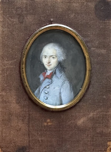 Miniature 18ème Portrait de Jeune Homme Époque Louis XVI Peinture Tableau Ancien