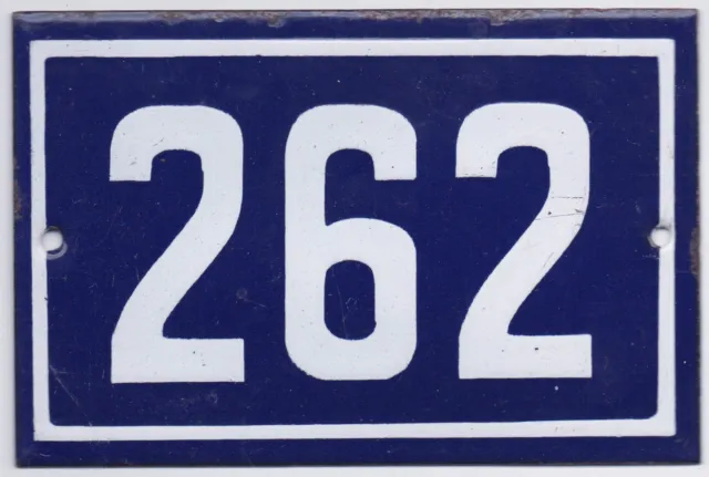 Old blue French house number 262 door gate plate plaque enamel steel metal sign