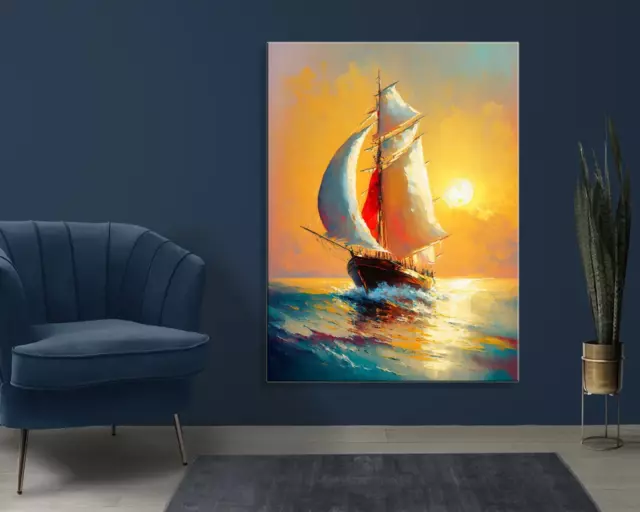 Barca a vela Arte astratta Tela Pittura Tela Wall Art Home Decor Poster Stampe 2