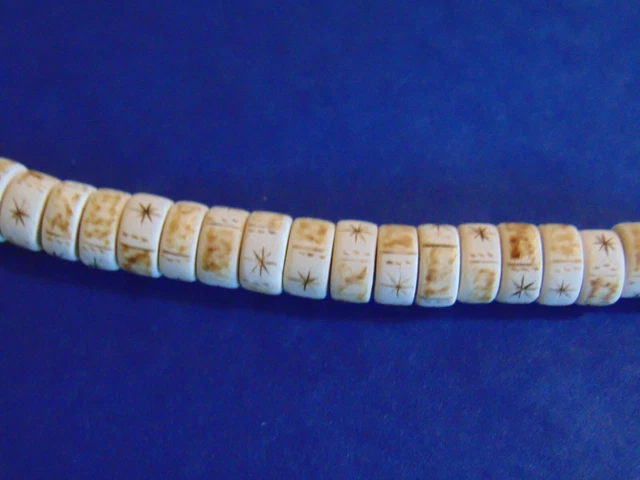 Hand Carved Etched White Wood Bead Strings 16 Inch Lot of 3 NOS 13