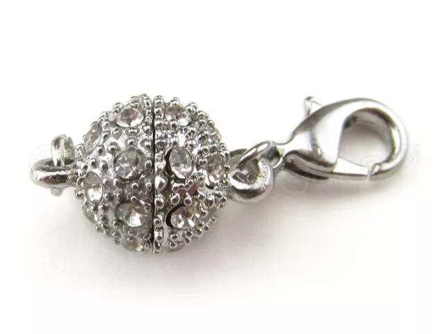 50 Magnetic Clasp Converters - Rhinestone Ball - Silver Color - Wholesale Lot