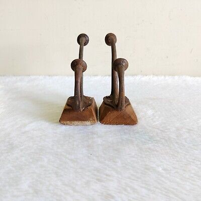 1920s Vintage Iron Wall Hooks Hanger Wooden Rich Patina Decorative Collectible 3